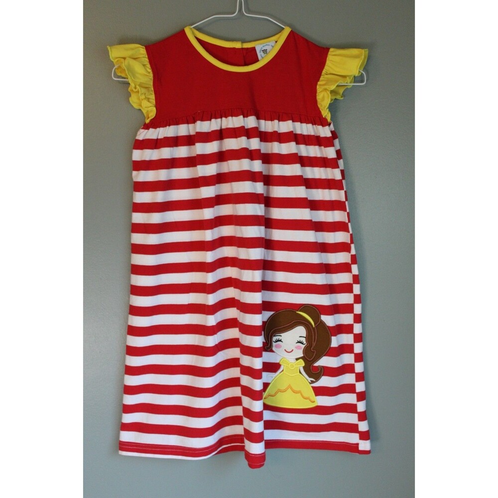 Smock Monkey Belle Dress Beauty and the Beast Red and Yellow Striped Size 8